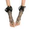 Vintage fjäder spets fingerlösa långa handskar stretch handledsmanschetter armband för bröllop Halloween fest> Tillbehör
