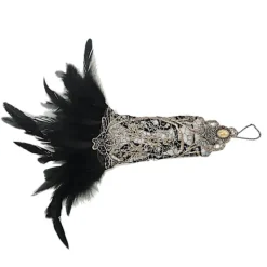 Vintage fjäder spets fingerlösa långa handskar stretch handledsmanschetter armband för bröllop Halloween fest> Tillbehör