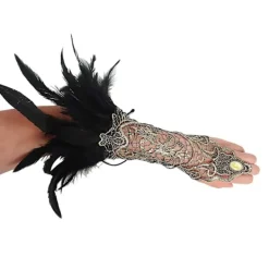 Vintage fjäder spets fingerlösa långa handskar stretch handledsmanschetter armband för bröllop Halloween fest><noscript><img width=