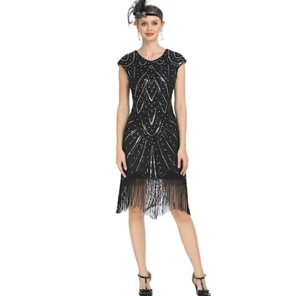 Vintage Flapperklänningar 1920-tal för Kvinnor Kristallpärlbroderad Fransklänning Great Gatsby Rosa Rosa Rosa M> Dräkter