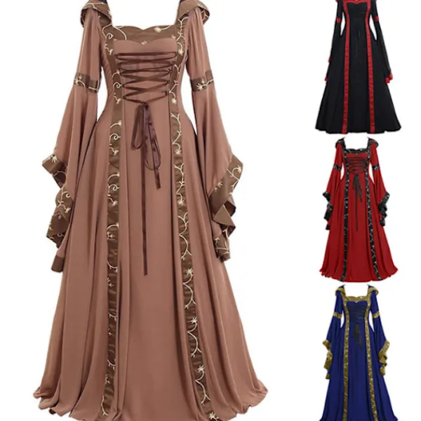 Vintage medeltida golvlängd cosplayklänning för kvinnor L> Dräkter
