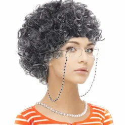 Vintage Mormorsdräktset med Klassisk Peruk, Glasögon och Pärltillbehör, Komplett 5-delars Kit för Temafester och Rollspel> Peruker