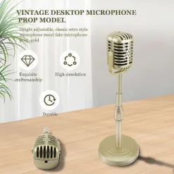 Vintage Skrivbordsmikrofon Rekvisita Modell med Justerbar Höjd, Guld-Perfet><noscript><img width=