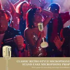 Vintage Skrivbordsmikrofon Rekvisita Modell med Justerbar Höjd, Guld-Perfet><noscript><img width=