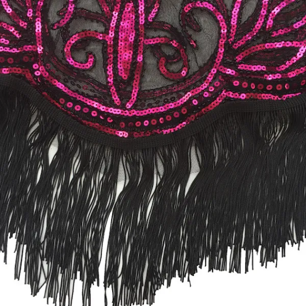 Vintage 1920-tals dam blus med paljetter, mesh, glänsande, kammusslad poncho, mesh broderad blad blus, fest, röd> Dräkter