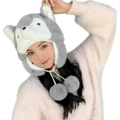 Vinter Termisk Plysch Päls Öronlapp Ushanka Hatt Konstgjord Päls Vindtät Huva Beanie Djurtema Kostymhatt för Män Kvinnor><noscript><img width=