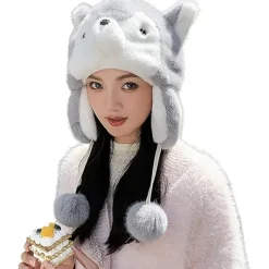 Vinter Termisk Plysch Päls Öronlapp Ushanka Hatt Konstgjord Päls Vindtät Huva Beanie Djurtema Kostymhatt för Män Kvinnor><noscript><img width=