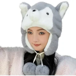Vinter Termisk Plysch Päls Öronlapp Ushanka Hatt Konstgjord Päls Vindtät Huva Beanie Djurtema Kostymhatt för Män Kvinnor><noscript><img width=