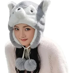 Vinter Termisk Plysch Päls Öronlapp Ushanka Hatt Konstgjord Päls Vindtät Huva Beanie Djurtema Kostymhatt för Män Kvinnor><noscript><img width=
