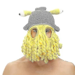 Vinter Ullhatt Europa Och Amerika Rolig Bläckfisk Hatt Mask Pullover Tentakel Hatt 1st-gul><noscript><img width=