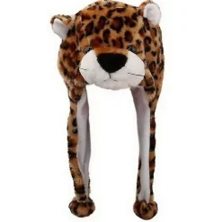 Vinterns söta plyschdjursmössa med pompom-ändar, långa remmar, rolig plyschleksak, öronlappsmössa, cosplay Leopard Leopard> Huvudbonader