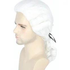 Vit advokat lockig peruk Lord domare poet peruk för Halloween Co> Peruker