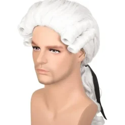 Vit advokat lockig peruk Lord domare poet peruk för Halloween Co><noscript><img width=