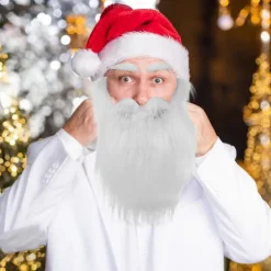 Vit Falsk Mustasch Skägg för Jul Utklädnad 2 Set Kreativ Kostym 28X22CM><noscript><img width=