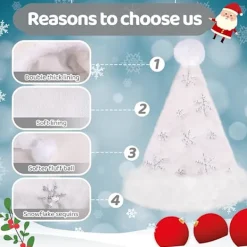 Vit Jultomtehatt för Vuxna, Plysch Julhatt för Kvinnor och Män, Varm och Tjock Tomtehatt med Paljetter Snöflinga> Huvudbonader