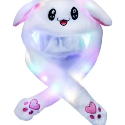 Vit kaninhatt med rörliga öron, hoppande hatt, broderad tecknad plysch> Huvudbonader