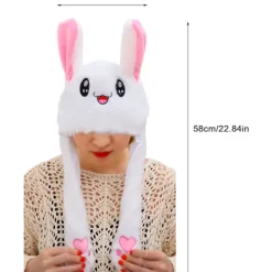 Vit kaninhatt med rörliga öron, hoppande hatt, broderad tecknad plysch> Huvudbonader