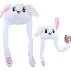 Vit kaninhatt med rörliga öron, hoppande hatt, broderad tecknad plysch><noscript><img width=