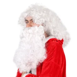 Vit långt lockigt hår, semesterperuker, tomteluvor, falska skäggset> Tillbehör