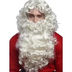 Vit långt lockigt hår, semesterperuker, tomteluvor, falska skäggset><noscript><img width=