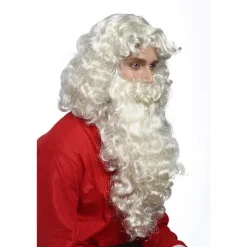 Vit långt lockigt hår, semesterperuker, tomteluvor, falska skäggset><noscript><img width=