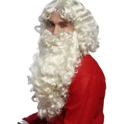 Vit långt lockigt hår, semesterperuker, tomteluvor, falska skäggset><noscript><img width=