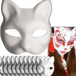Vit pappersmask katt ansikte - 10 stycken, massa tom handmålad mask, personlig design, lämplig för Halloween utklädning cosplay> Masker