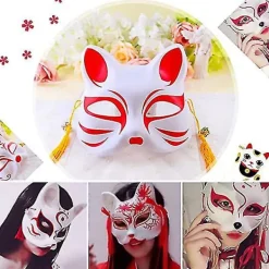 Vit pappersmask katt ansikte - 10 stycken, massa tom handmålad mask, personlig design, lämplig för Halloween utklädning cosplay><noscript><img width=