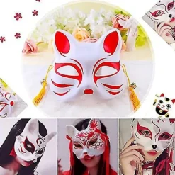 Vit pappersmask kattansikte - 10 stycken, massa tom handmålad mask, personlig design, lämplig för Halloween utklädnad cosplay><noscript><img width=
