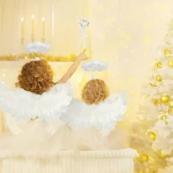 Vita ängelvingar och halo-dräkt för vuxna, Halloween- och julfestklädsel [JSR]><noscript><img width=