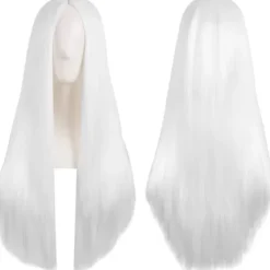 （Vit）Färgglad panda lång rak cosplay peruk med lugg naturlig syntetisk hårperuk för kvinnor eller G> Peruker