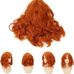 FMYSJ Värmetålig Peruk Mjuk Versatil Orange Lockig Peruk med Luftlugg för Halloween Konserter Temafester Bröllop Dejter (FMY)><noscript><img width=