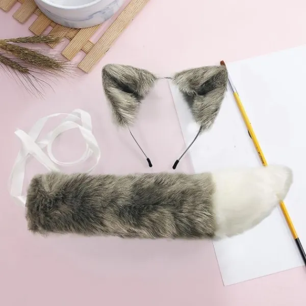 Vuxen Barn Simulering Plysch Varg Öron Pannband Bandana Med Lång Svans Set Anime Cosplay Kostym Rekvisita Halloween Maskerad - Perfet> Tillbehör