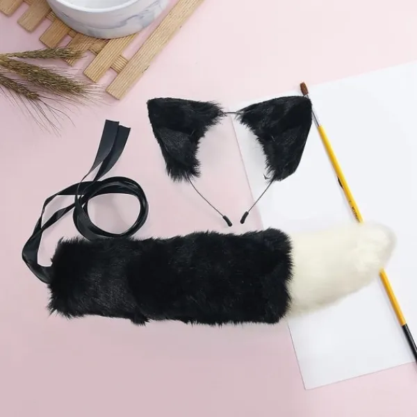 Vuxen Barn Simulering Plysch Varg Öron Pannband Bandana Med Lång Svans Set Anime Cosplay Kostym Rekvisita Halloween Maskerad - Perfet> Tillbehör