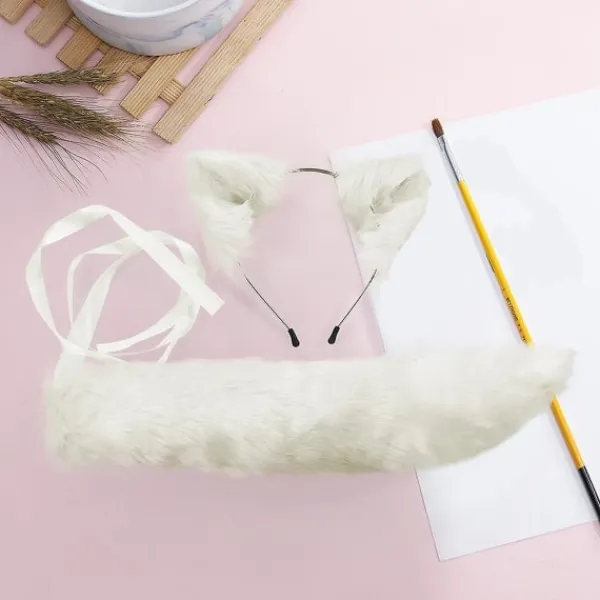 Vuxen Barn Simulering Plysch Varg Öron Pannband Bandana Med Lång Svans Set Anime Cosplay Kostym Rekvisita Halloween Maskerad - Perfet> Tillbehör