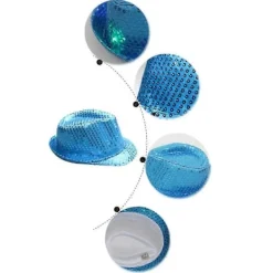 HAPPYSHOP Vuxen 9-färgs LED-lampa paljetter Performance Jazz-keps (silver) 1 styck><noscript><img width=