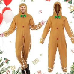 Vuxen pepparkaksdräkt, jul pepparkaksset, unisexdräkt, storlek L> Dräkter