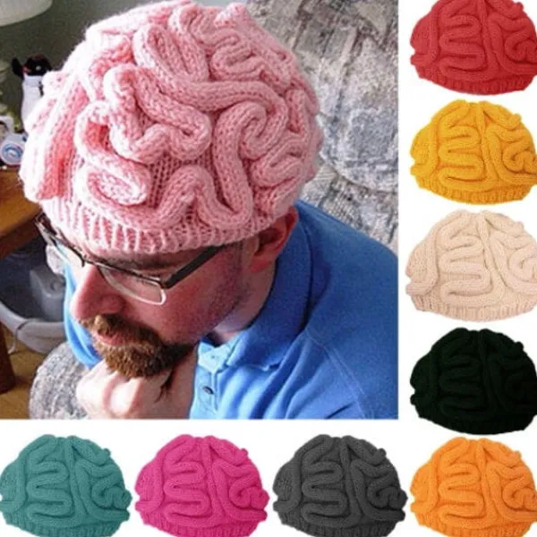 Vuxen Rolig Parodi Skräck Hjärna Mönster Stickad Mössa Rolig Varm> Huvudbonader