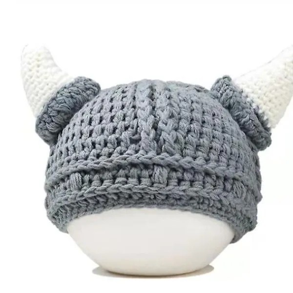 Vuxen Skägg Viking Stickad Mössa Barbarisk Tjurhorn Virkad Beanieluva Handgjord Stickad> Huvudbonader