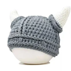 Vuxen Skägg Viking Stickad Mössa Barbarisk Tjurhorn Virkad Beanieluva Handgjord Stickad><noscript><img width=