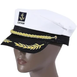 Vuxen Yacht Båt Skepp Sailor Kapten Kostym Hatt Mössa Marin Amiral Broderad Kapten Mössa (vit)><noscript><img width=