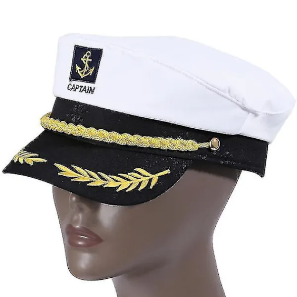 Vuxen Yacht Båt Skepp Sailor Kapten Kostym Hatt Mössa Marin Amiral Broderad Kapten Mössa (vit)> Huvudbonader