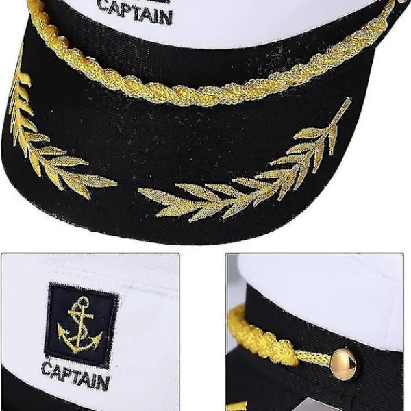 Vuxen Yacht Båt Skepp Sailor Kapten Kostym Hatt Mössa Marin Amiral Broderad Kapten Mössa (vit)> Huvudbonader