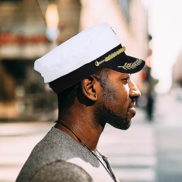 Vuxen Yacht Båt Skepp Sjöman Kapten Kostym Hatt Keps Marin Amiral Broderad Kapten Keps (Vit)> Huvudbonader