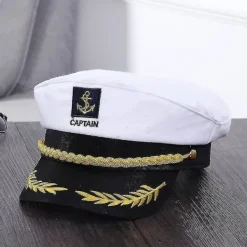 Vuxen Yacht Båt Skepp Sjöman Kapten Kostym Hatt Keps Marin Amiral Broderad Kapten Keps (Vit)><noscript><img width=