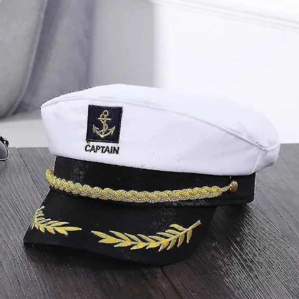 Vuxen Yacht Båt Skepp Sjöman Kapten Kostym Hatt Keps Marin Amiral Broderad Kapten Keps (Vit)> Huvudbonader