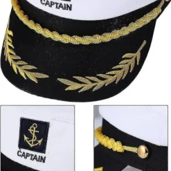 Vuxen Yacht Båt Skepp Sjöman Kapten Kostym Hatt Keps Marin Amiral Broderad Kapten Keps (Vit)><noscript><img width=