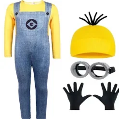 Vuxna Barn Cosplay Minions Kostym Hatt Handskar Glasögon Maskerad Jul B Set (Overall+Hatt+Glasögon+Handskar ) B Set (Jumpsuit+Hat+Glasses+Gloves )-FM- B Set (Jumpsuit+Hat+Glasses+Gloves ) | Fyndiq> Dräkter
