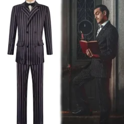 Wednesday Addams Kostym Morticia Maxiklänning Långärmad Herr Gomez Cosplay Endast Peruk One Size><noscript><img width=