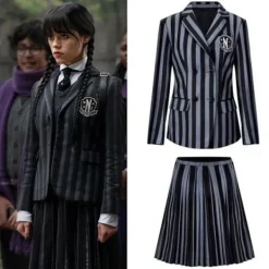 Wednesday Addams Kostym Nevermore Academy Barn Vuxen Uniform Klänning Kostym Cosplay Endast Peruk One Size One Size><noscript><img width=